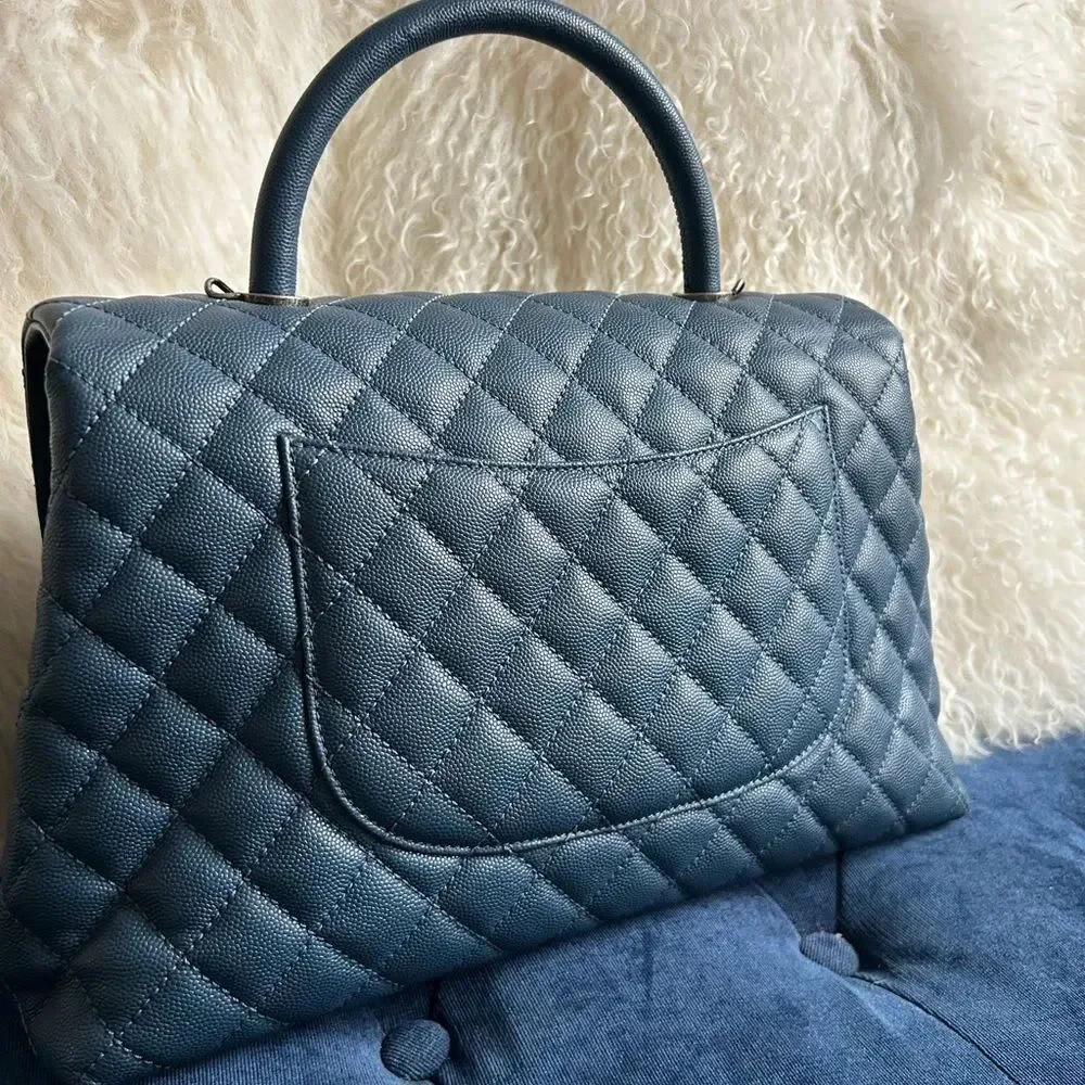 Chanel Coco Top Handle Bag Quilted Caviar Medium blue